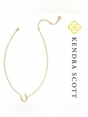NWT Kendra Scott Gold Letter U Initial, Short Necklace Pendant with Pearl